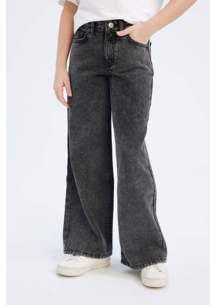 Kız Çocuk Wide Leg Geniş Bol Paça Pamuklu Jean Pantolon D7094A825SM