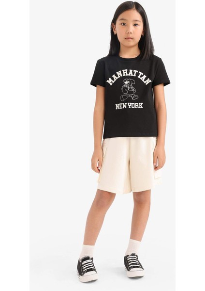 Kız Çocuk Beli Lastikli Kargo Cepli Şort B0840A825HS