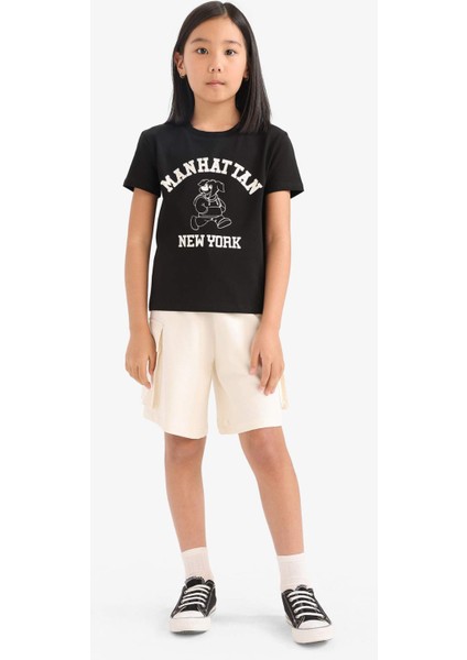 Kız Çocuk Beli Lastikli Kargo Cepli Şort B0840A825HS