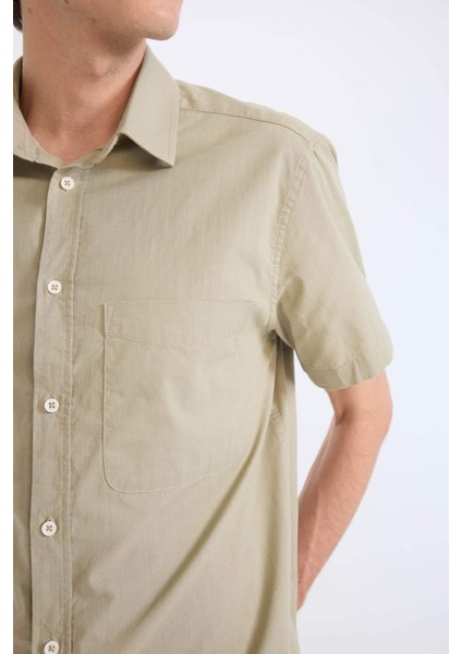 %100 Pamuk Regular Fit Yazlık Polo Yaka Keten Görünümlü Kısa Kollu Gömlek D7551AX25SP