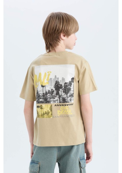 Erkek Çocuk Bisiklet Yaka Sırt Baskılı Kısa Kollu Tişört