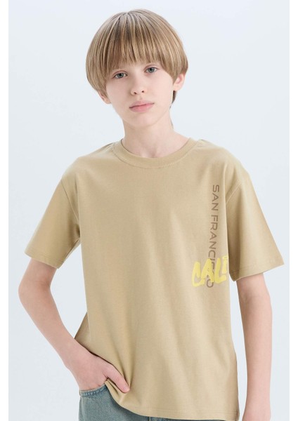 Erkek Çocuk Bisiklet Yaka Sırt Baskılı Kısa Kollu Tişört