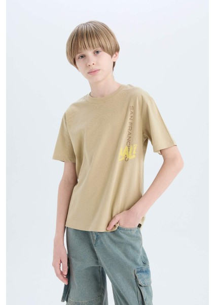 Erkek Çocuk Bisiklet Yaka Sırt Baskılı Kısa Kollu Tişört