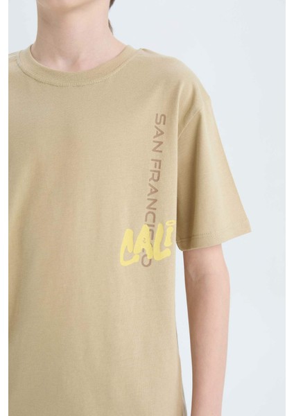 Erkek Çocuk Bisiklet Yaka Sırt Baskılı Kısa Kollu Tişört