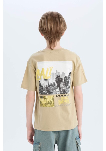 Erkek Çocuk Bisiklet Yaka Sırt Baskılı Kısa Kollu Tişört