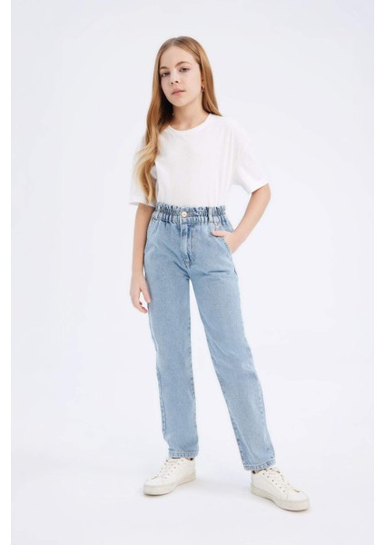 Kız Çocuk Paperbag Jogger Paça Pamuklu Jean Pantolon D7112A825SM