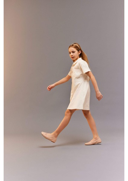 Kız Çocuk Gabardin Cepli Düğmeli Kısa Kollu Yazlık Elbise D9223A825SM