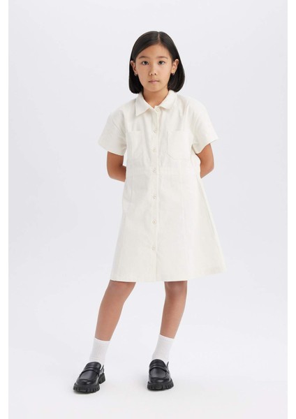 Kız Çocuk Gabardin Cepli Düğmeli Kısa Kollu Yazlık Elbise D9223A825SM