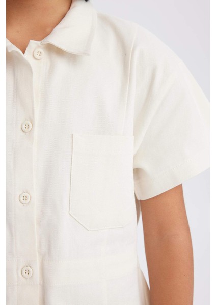 Kız Çocuk Gabardin Cepli Düğmeli Kısa Kollu Yazlık Elbise D9223A825SM