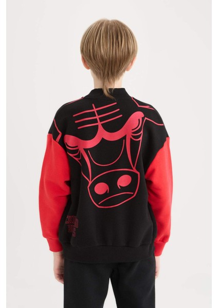 Erkek Çocuk NBA Chicago Bulls Kolej Yaka Çıtçıtlı Sırt Baskılı Bomber Ceket D9556A825SP