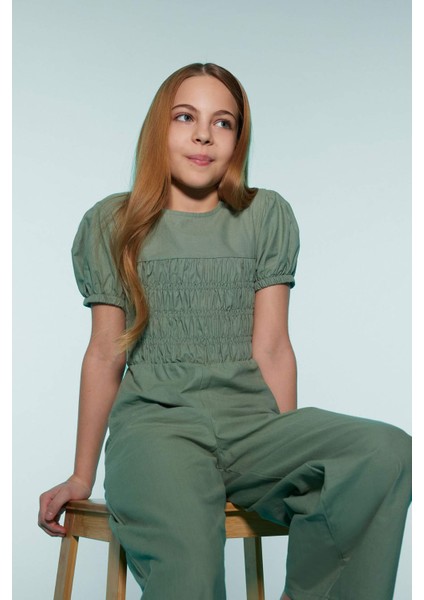 Kız Çocuk Pamuklu Kısa Kollu Tulum D9309A825SM