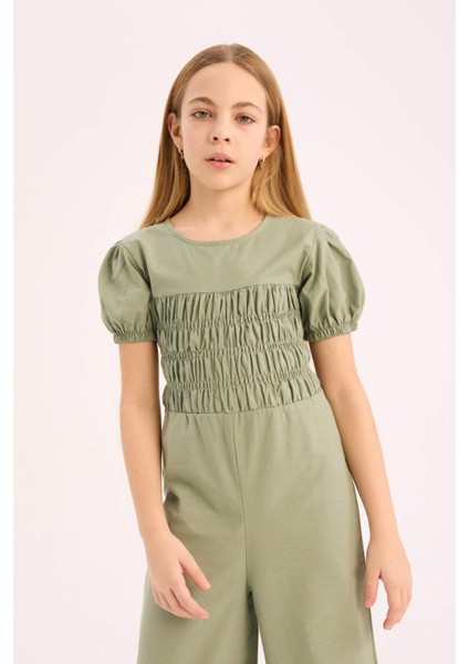 Kız Çocuk Pamuklu Kısa Kollu Tulum D9309A825SM