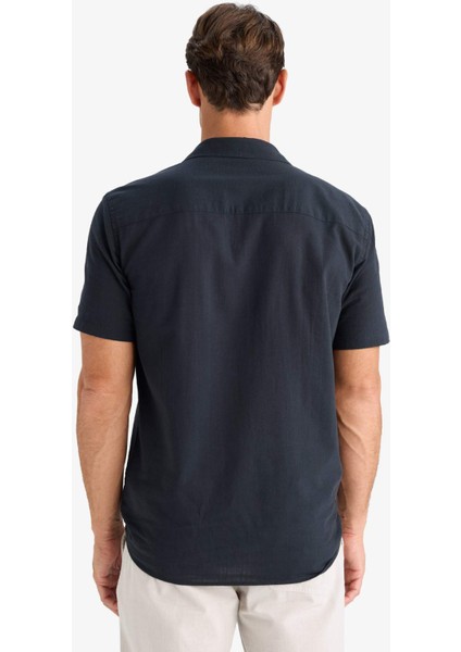 %100 Pamuk Regular Fit Yazlık Polo Yaka Keten Görünümlü Kısa Kollu Gömlek D7551AX25SP