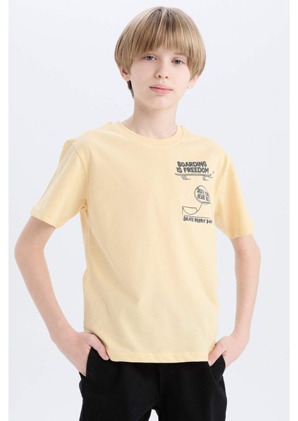 Erkek Çocuk Bisiklet Yaka Baskılı Kısa Kollu Tişört