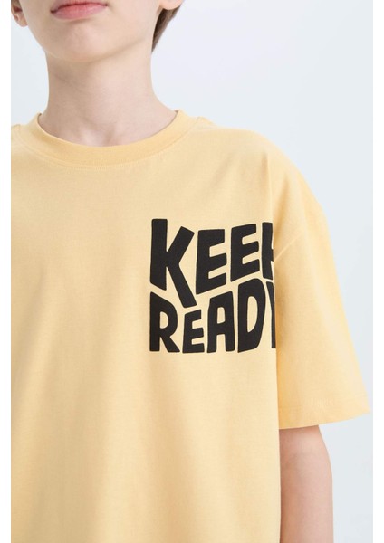 Erkek Çocuk Oversize Geniş Kalıp Bisiklet Yaka Baskılı Kısa Kollu Tişört B6165A825SM