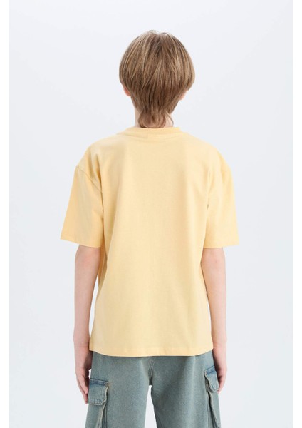 Erkek Çocuk Oversize Geniş Kalıp Bisiklet Yaka Baskılı Kısa Kollu Tişört B6165A825SM