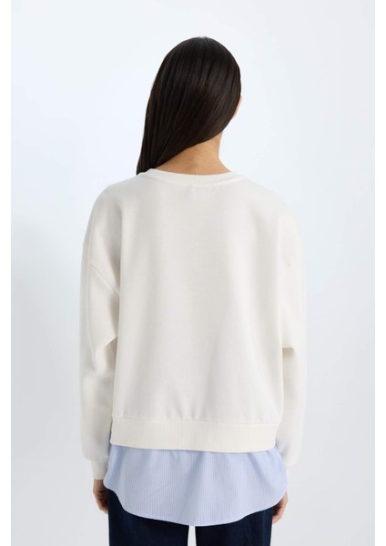 Relax Fit Bisiklet Yaka Baskılı Kalın Sweatshirt D9806AX24WN