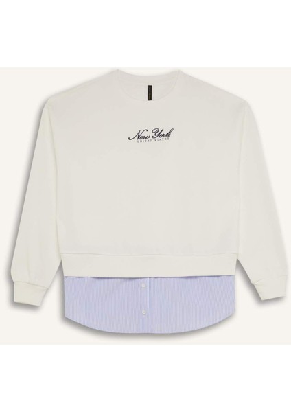 Relax Fit Bisiklet Yaka Baskılı Kalın Sweatshirt D9806AX24WN