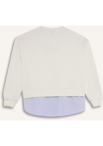 Relax Fit Bisiklet Yaka Baskılı Kalın Sweatshirt D9806AX24WN