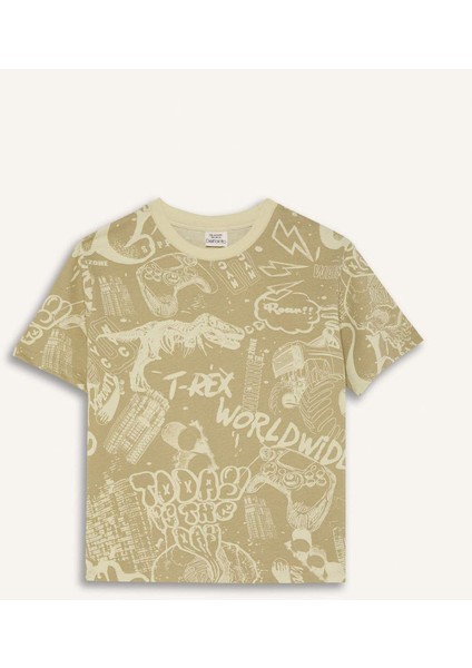 Erkek Çocuk Bisiklet Yaka Desenli Kısa Kollu Tişört D9290A825SM
