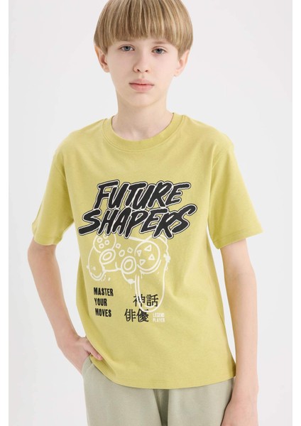 Erkek Çocuk Bisiklet Yaka Baskılı Kısa Kollu Tişört