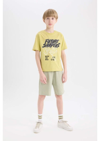 Erkek Çocuk Bisiklet Yaka Baskılı Kısa Kollu Tişört