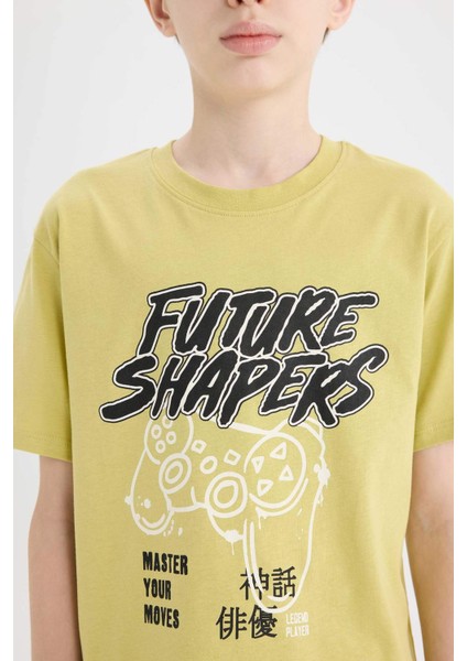 Erkek Çocuk Bisiklet Yaka Baskılı Kısa Kollu Tişört