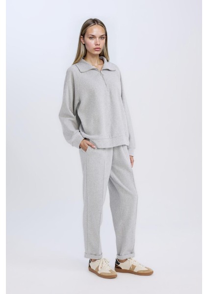 Regular Fit Pantolon Beli Lastikli Basic Düz Bağcıklı Cepli Paça Katlamalı Uzun Boy D9010AX24WN