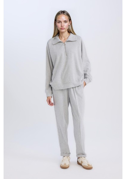 Regular Fit Pantolon Beli Lastikli Basic Düz Bağcıklı Cepli Paça Katlamalı Uzun Boy D9010AX24WN