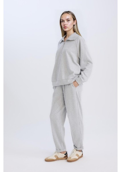 Regular Fit Pantolon Beli Lastikli Basic Düz Bağcıklı Cepli Paça Katlamalı Uzun Boy D9010AX24WN