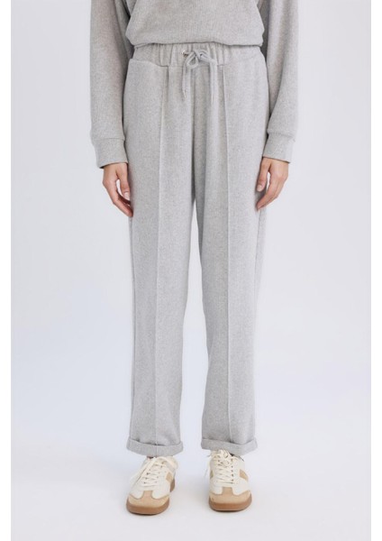 Regular Fit Pantolon Beli Lastikli Basic Düz Bağcıklı Cepli Paça Katlamalı Uzun Boy D9010AX24WN