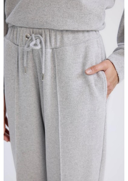 Regular Fit Pantolon Beli Lastikli Basic Düz Bağcıklı Cepli Paça Katlamalı Uzun Boy D9010AX24WN