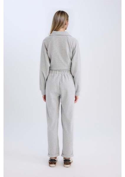 Regular Fit Pantolon Beli Lastikli Basic Düz Bağcıklı Cepli Paça Katlamalı Uzun Boy D9010AX24WN