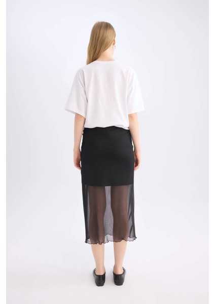 Kalem Normal Bel Drapeli Astarlı Tül Midi Etek D8744AX24AU