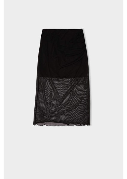 Kalem Normal Bel Drapeli Astarlı Tül Midi Etek D8744AX24AU