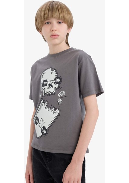 Erkek Çocuk Bisiklet Yaka Kaykay Baskılı Kısa Kollu Tişört D9293A825SM