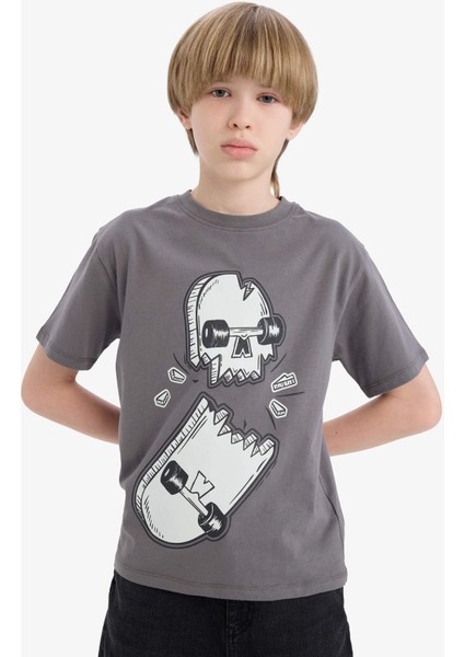 Erkek Çocuk Bisiklet Yaka Kaykay Baskılı Kısa Kollu Tişört D9293A825SM