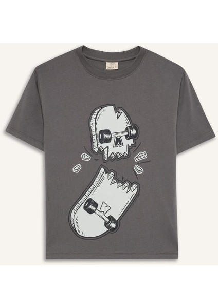 Erkek Çocuk Bisiklet Yaka Kaykay Baskılı Kısa Kollu Tişört D9293A825SM