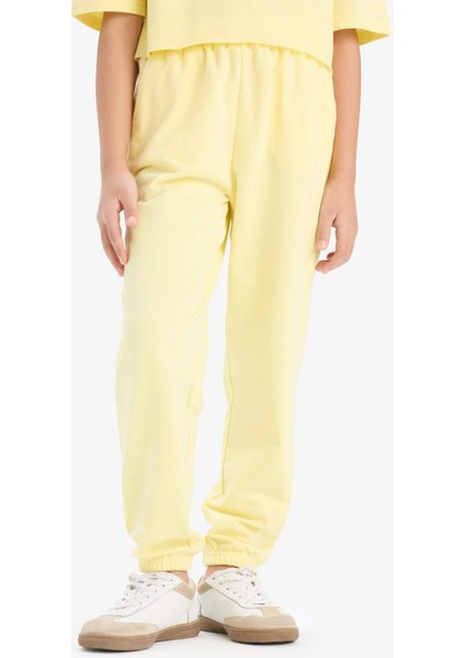 Kız Çocuk 2'li Takım Bisiklet Yaka Baskılı Kısa Kollu Tişört Beli Paçası Lastikli Eşofman Altı Z8983A625SM