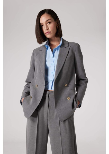 Sorbe x DeFacto Kruvaze Yaka Basic Düz Düğmeli Blazer Ceket D9922Ax24AU