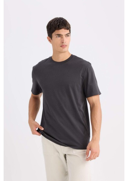 %100 Pamuk New Regular Fit Bisiklet Yaka Basic Düz Kısa Kollu Tişört V7699AZ25SP