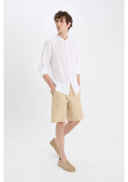 %100 Keten Regular Fit Yazlık Bermuda Şort