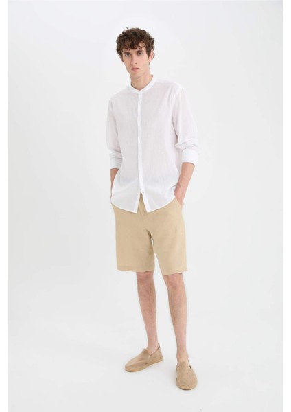 %100 Keten Regular Fit Yazlık Bermuda Şort