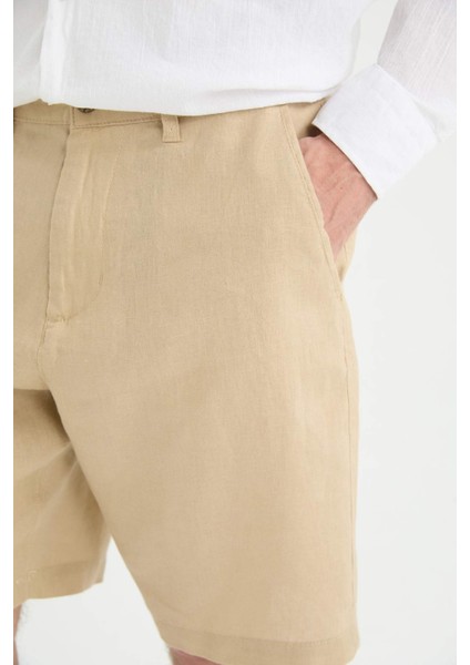 %100 Keten Regular Fit Yazlık Bermuda Şort