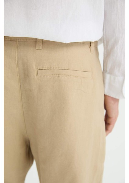 %100 Keten Regular Fit Yazlık Bermuda Şort