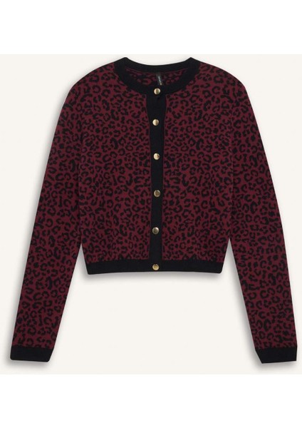 Regular Fit Bisiklet Yaka Leopar Desenli Düğmeli Triko Hırka D8510AX24WN