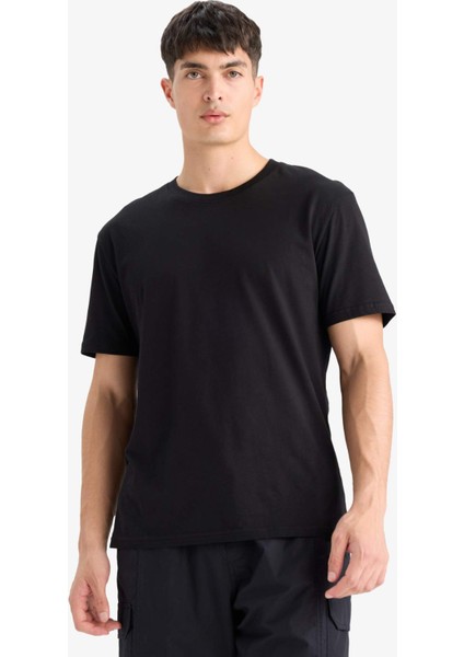 %100 Pamuk New Regular Fit Bisiklet Yaka Basic Düz Kısa Kollu Siyah Tişört V7699AZ25SP