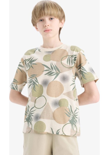 Erkek Çocuk Bisiklet Yaka Desenli Kısa Kollu Tişört