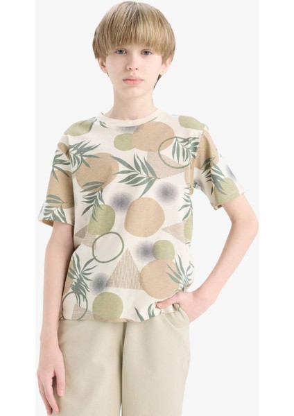 Erkek Çocuk Bisiklet Yaka Desenli Kısa Kollu Tişört