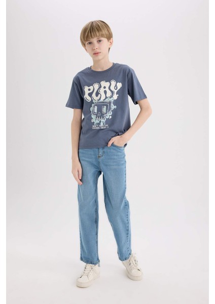 Erkek Çocuk Bisiklet Yaka Baskılı Kısa Kollu Tişört D9283A825SM